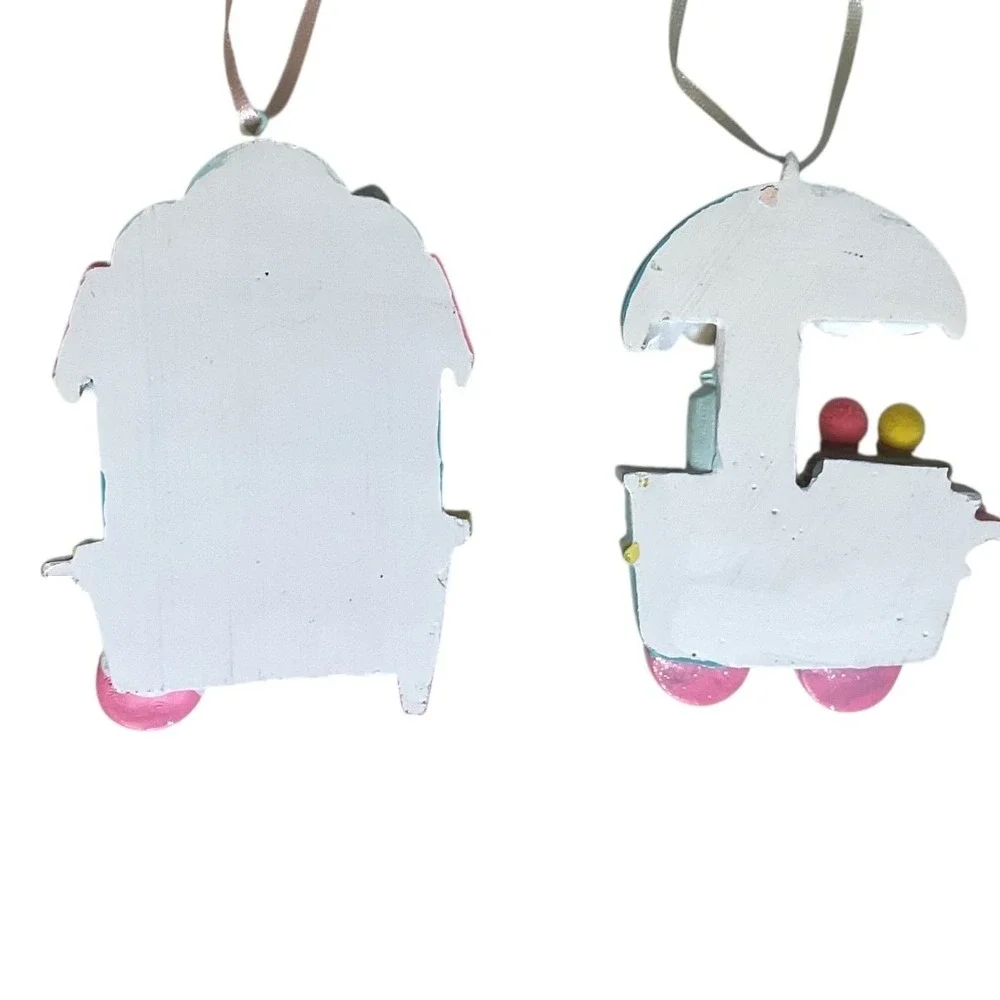 Cotton‎ Candy & Ice Cream Carts  Christmas Tree Ornaments Striped Roof Blue Pink